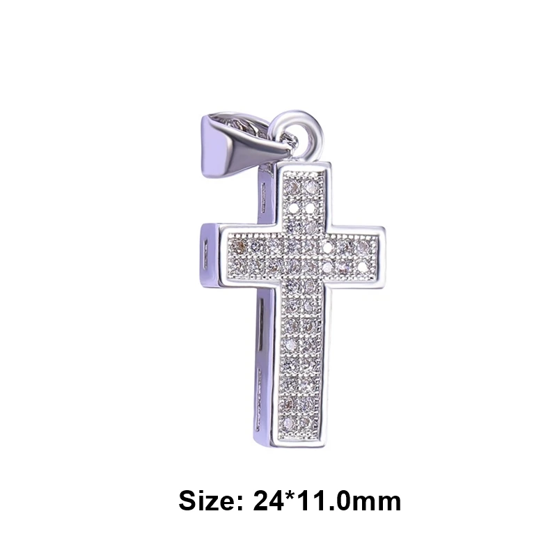 White Gold Juya Micro Pave Циркон Религиозная Христианская подвеска в форме Креста для ручной работы Иисуса христианского браслеты Изготовление ювелирных ожерелий - Окраска металла: White Gold