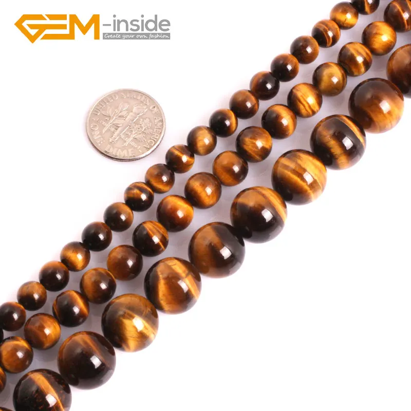 

Gem-inside AAA Grade Genuine Natural Round Yellow Tiger Eye Semi Precious Stone Beads For Jewelry Making Strand 15inch