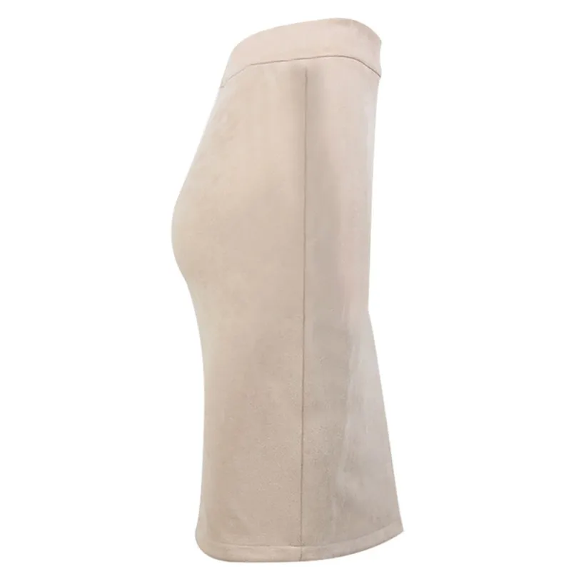 

High Waist Elastic Pencil Skirt Female Bodycon Skirts Womens Summer 2019 Knee Length Back Split Ladies Beige Knee-length Skirt
