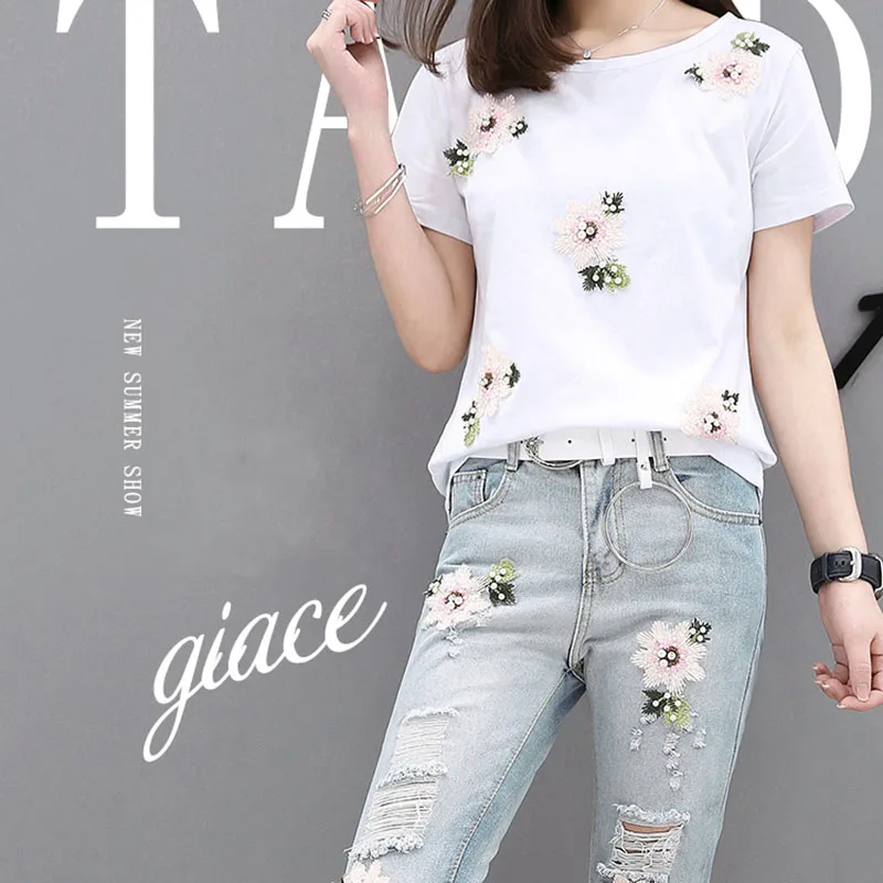 Футболка и джинсы для женщин повседневный костюм из двух предметов футболка с