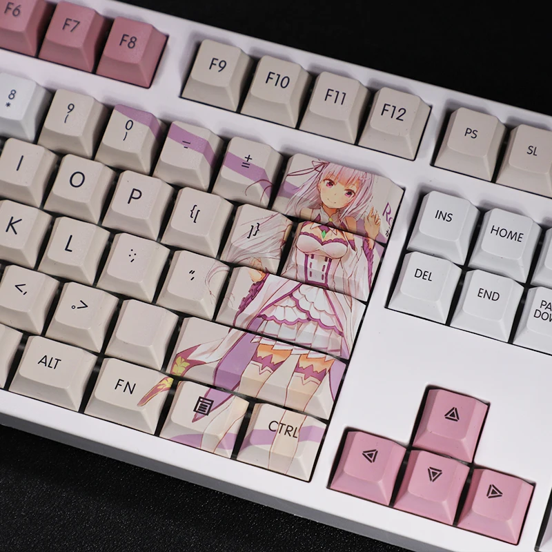 Anime Re Life In A Different World From Zero Emilia Theme Cosplay Mechanical Keyboard Keycaps for 87/104/108 Key Collection Gift |