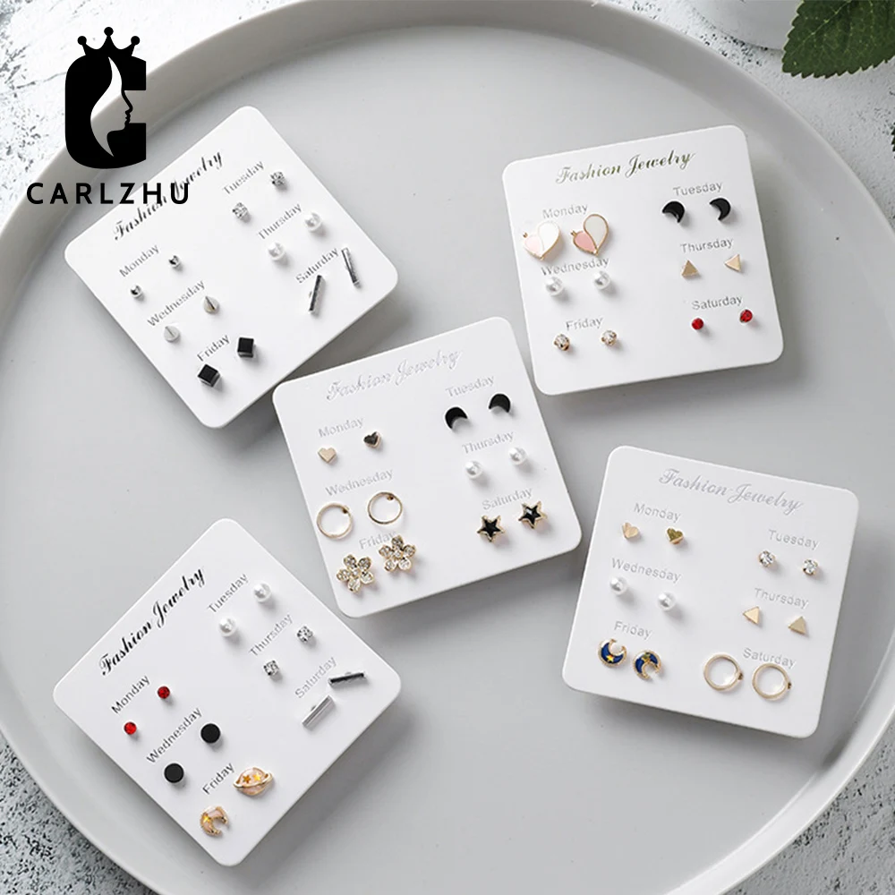 6 пар/уп. простой круглой формы в форме сердца планета Луна жемчужные серьги