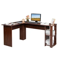 l shaped wood right angle computer desk workstation with two layer bookshelves home office modern wood study writing gaming desk