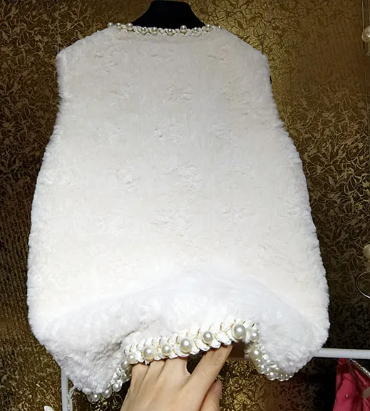 Модный плотный зимний paerl beaing меховой талией жилет Женская Блестящая теплая