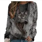 Женская футболка с 3D принтом кота, свободная с круглым вырезом и длинным рукавом, осень размера плюс, повседневные топы большого размера, 5XL