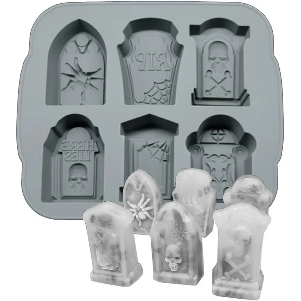 

3D Silicone Halloween Ice Cube Mold Tombstone Cake Candy Tray Chocolate Fondant Mold for Kitchen Tools Halloween Party Supplies
