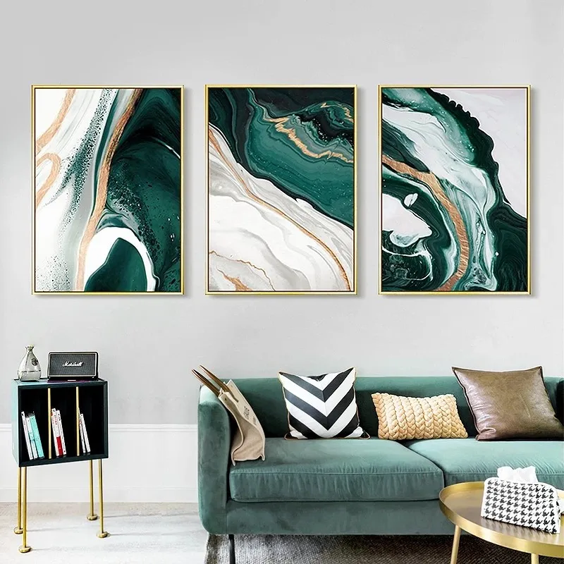 

Abstract Gold foil lines and Green Canvas Art Modern Wall Paintings for Living Room Bedroom Abstract Posters And Prints Decor