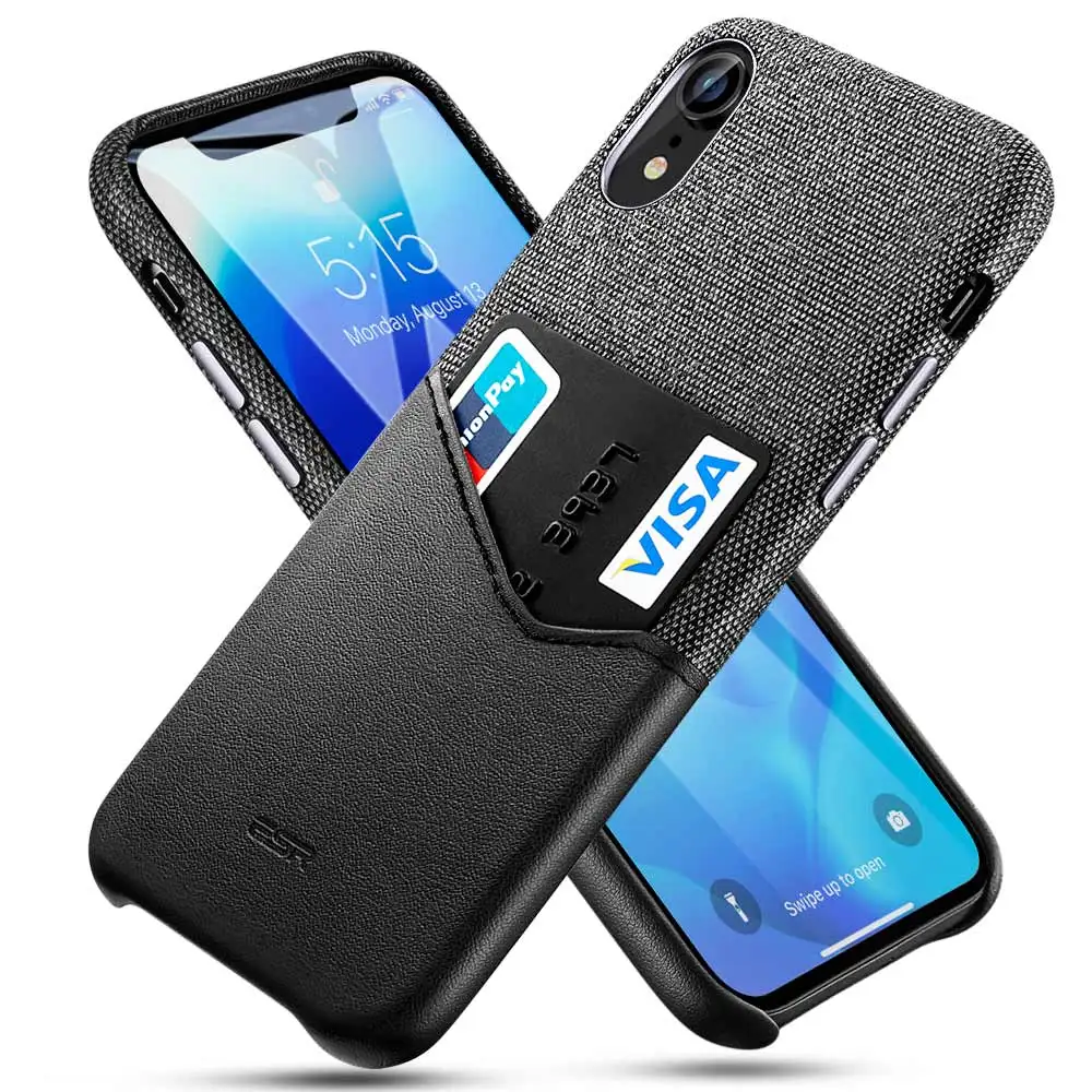 Черный Чехол ESR для iPhone XR XS Max, высококачественный кожаный чехол с мягкой тканью, тонкий светильник, слот для карт, противоударный чехол для iPhone - Цвет: Черный
