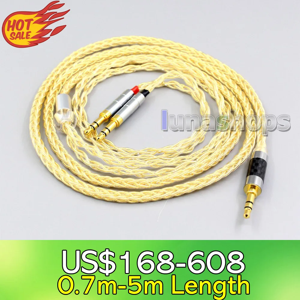 

3.5mm 2.5mm 4.4mm XLR 8 Cores 99.99% Pure Silver + Gold Plated Earphone Cable For Onkyo A800 Headphone