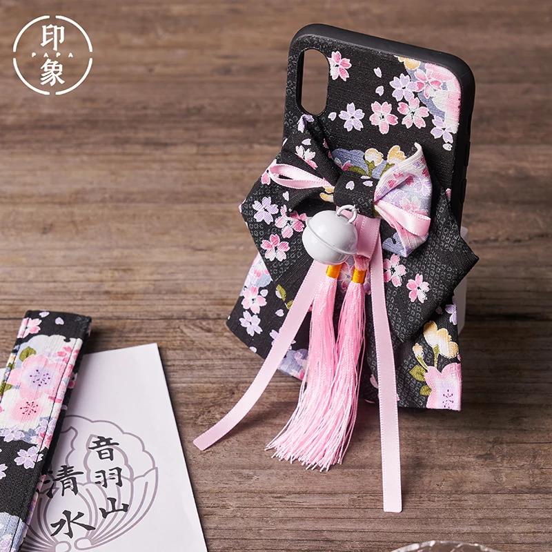 

13/12 promax Handmade Bowknot case for iphone 12/11 Cherry blossoms fabric Cover Xsmax XR 8 7plus Shell girl gift Vintage tassel