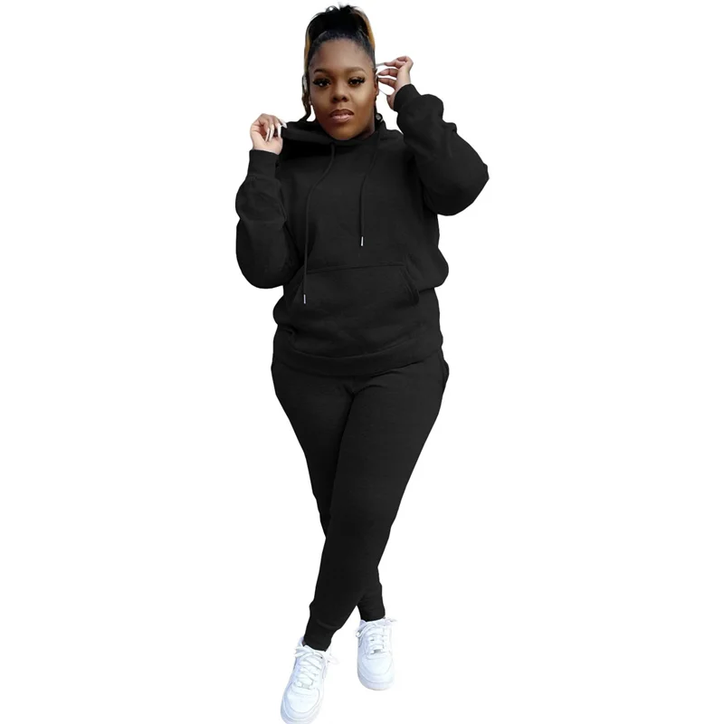 

Plus Size Two Piece Set Women Tracksuit Solid Hoodies Pullover Top Long Pants Suit Autumn Winter Leisure Clothing 2 Piece Outfit