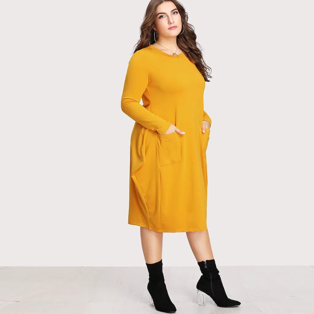 Платье женское ropa mujer vestidos de verano платья vestidos verano mujer robe femme plus повседневное однотонное XL-5XL с длинными рукавами Z4