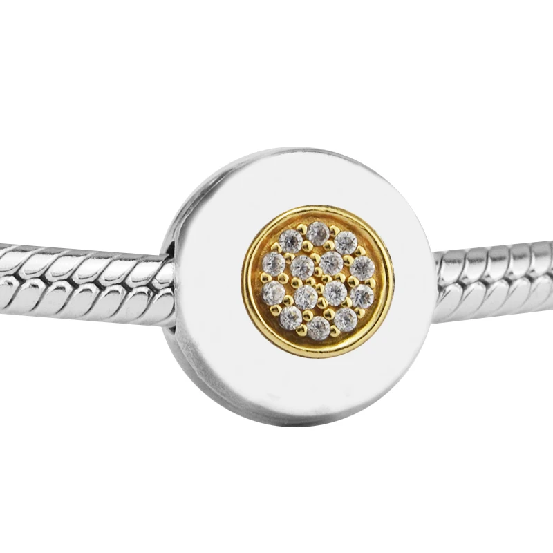 

Signature Clip Beads for Jewelry Making Clear CZ Pave Stones Charm Beads for Women Bracelets DIY Silver 925 Jewelry Golden Shine