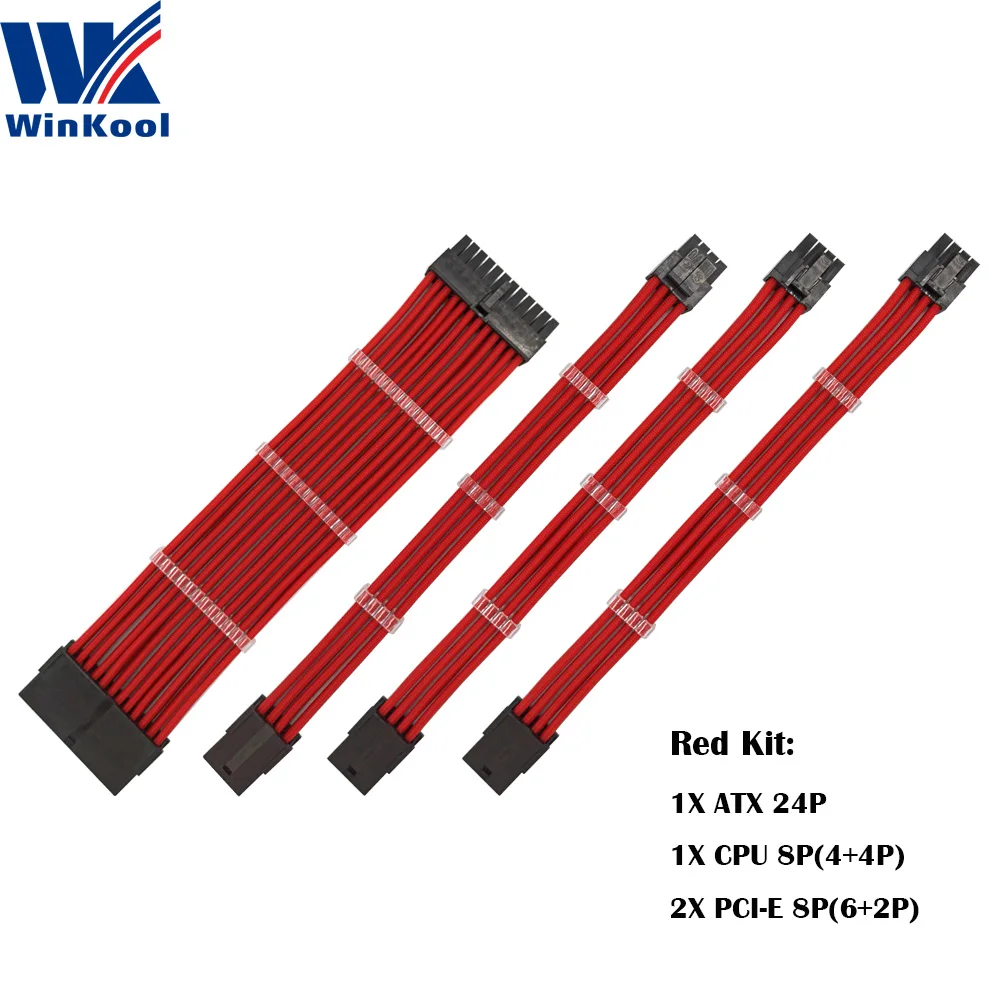 WinKool с гнездом на штырь 18AWG рукавом блок питания удлинитель комплекты кабелей 1X ATX
