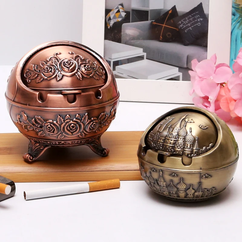 

Household creative ashtray personal tea table bedroom with top grade European multi-functional Retro Metal Ashtray