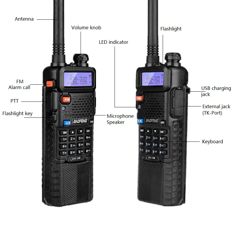 8W High Power Baofeng UV-5R Walkie Talkie Amateur Radio Scanner VHF UHF CB Radio Comunicador USB Woki Toki 3800mAh UV5R Hunting