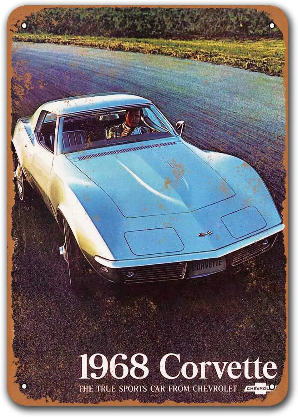

1968 Corvette Car Tin Signs Vintage, Sisoso Metal Plaques Poster Pub Bar Retro Wall Decor 8x12 inch