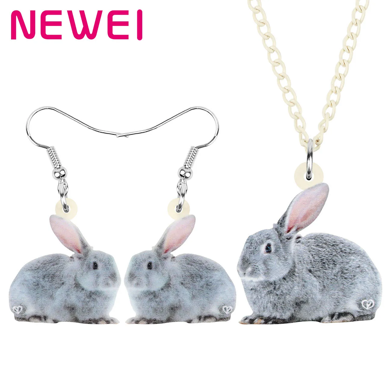 

Newei Acrylic Grey Easter Bunny Hare Rabbit Jewelry Sets Lovely Pet Animal Earrings Necklace For Women Kids Girls Festival Gift