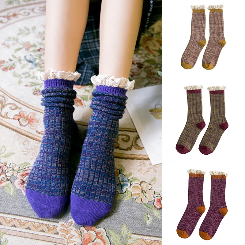 

Fashion Lace Ruffled Soft Cotton Sweet Cute Mid Tube Socks Lace Ruffled Female Socks Winter And Foot Socks Comfortable Hosiery