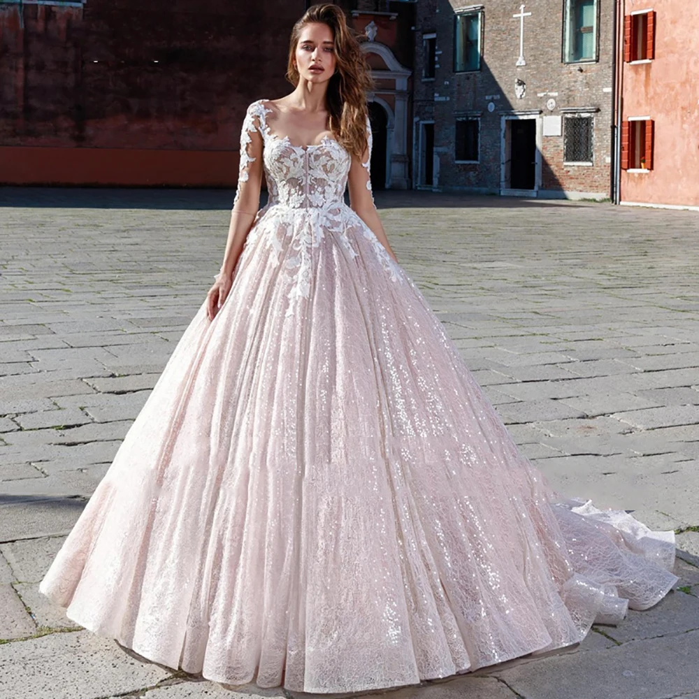 Романтичное свадебное платье А силуэта с кружевной аппликацией 2020|Свадебные