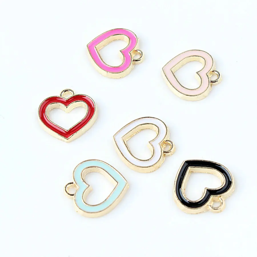 

10pcs 14x14mm Gold Color Metal Alloy Various Colors Oil Drop Enamel Hollow Heart Charms Zinc Alloy Vintage