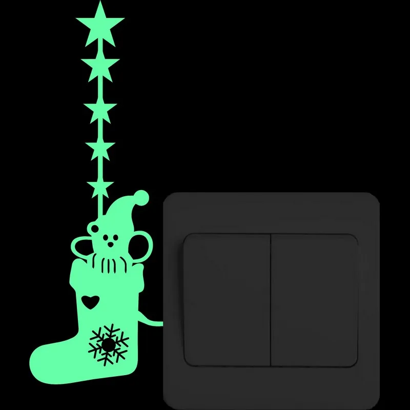 Милые Мультяшные рождественские носки светящиеся наклейки с переключателем