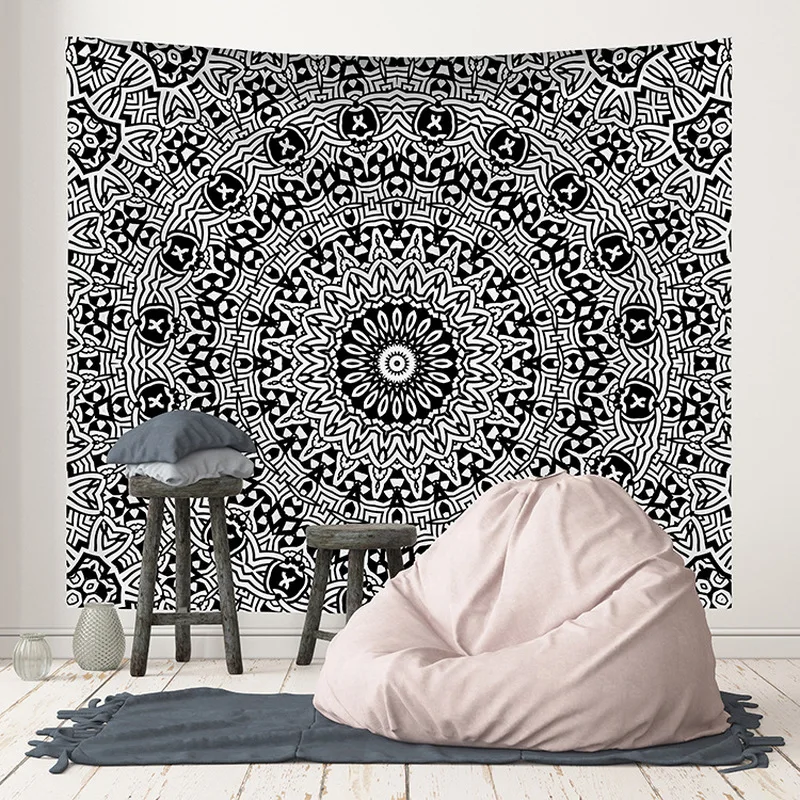 

Bohemian Indian Mandala Tapestry Wall Hanging Beach Blanket Black Mandala Tapestry Hippie Home Decorative Decorative Wall Mats