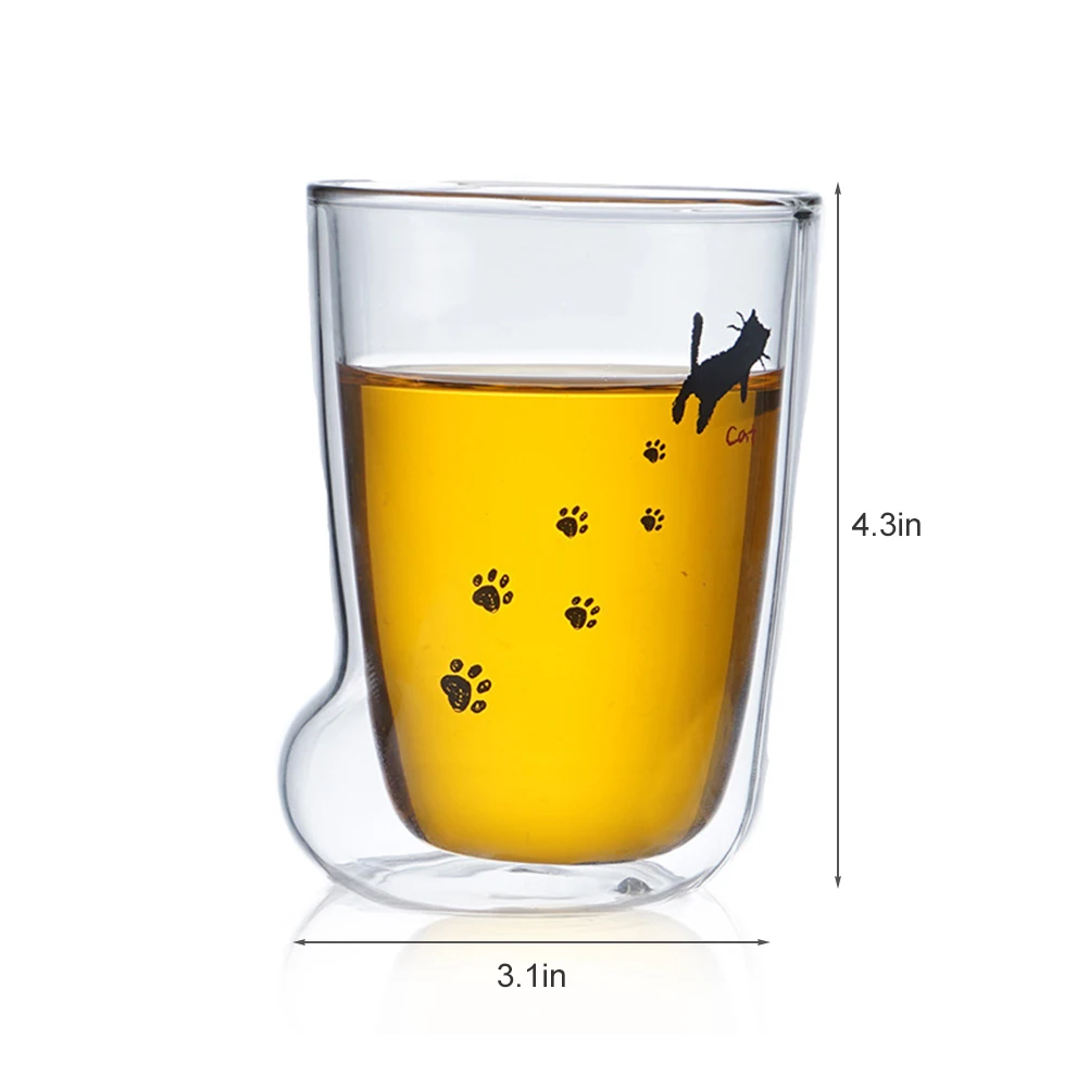 Креативная стеклянная чашка с кошачьими лапами многоразовая прозрачная двойная