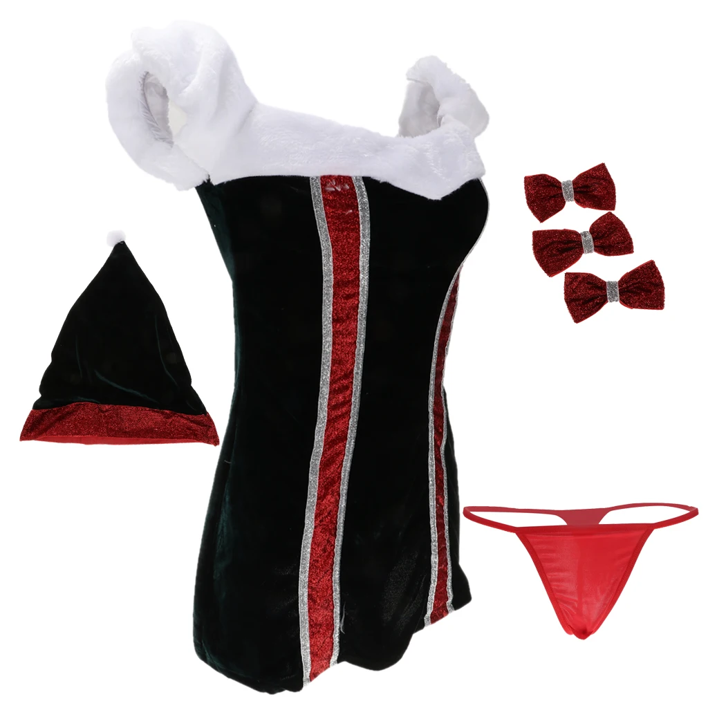 

Women's Santa Christmas Costume Off-shoulder Mini Dress Hat Underwear Lingerie Babydoll Sleepwear