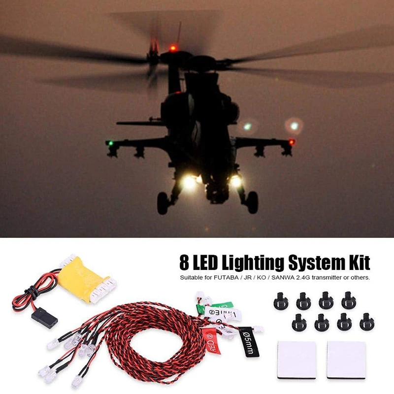 

RC Flashing Light, 8 LED Lighting System Kit Simulation Flashing Lights for RC Airplane Helicopter