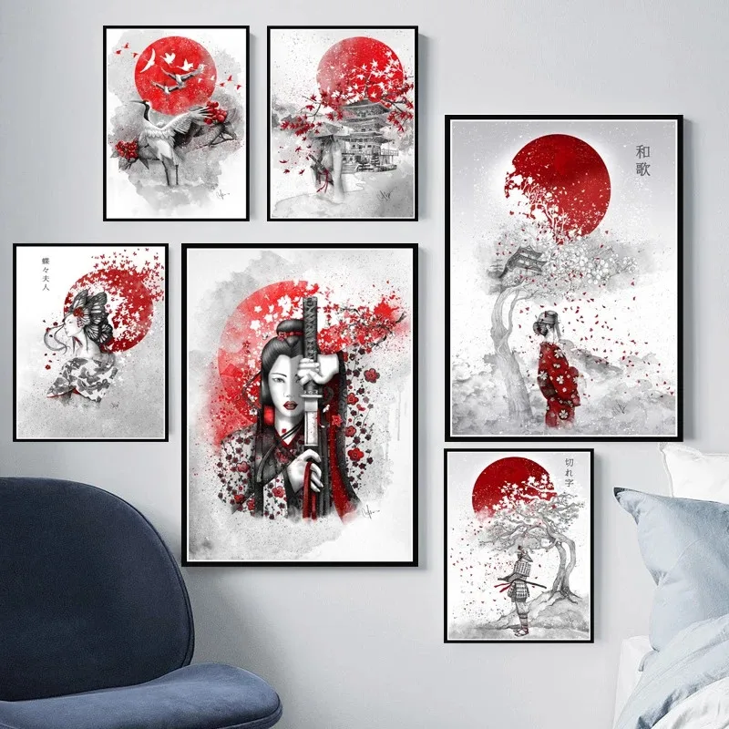 

Hot Japanese Zen Ink Bonsa Bushido Samurai Kanji Canvas Poster Prints Art Oil Painting Wall Pictures For Living Room