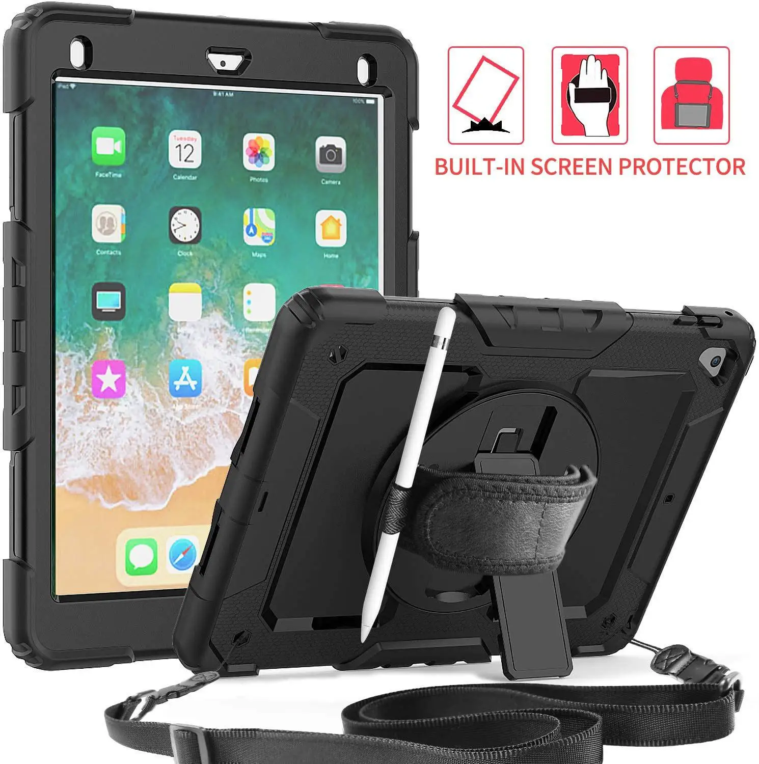 Для iPad 5th/6th/Air 2/Pro 9 7 3 слойный ударопрочный чехол с защитной пленкой для экрана