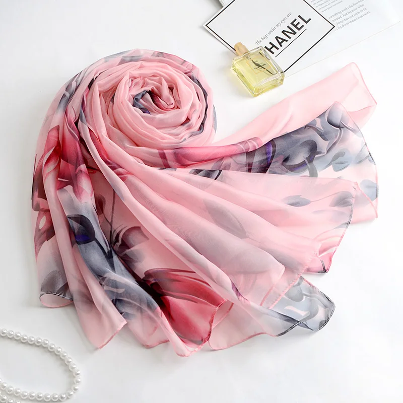 Шелковый шарф женская тонкая шаль весенний и осенний длинный имитационный