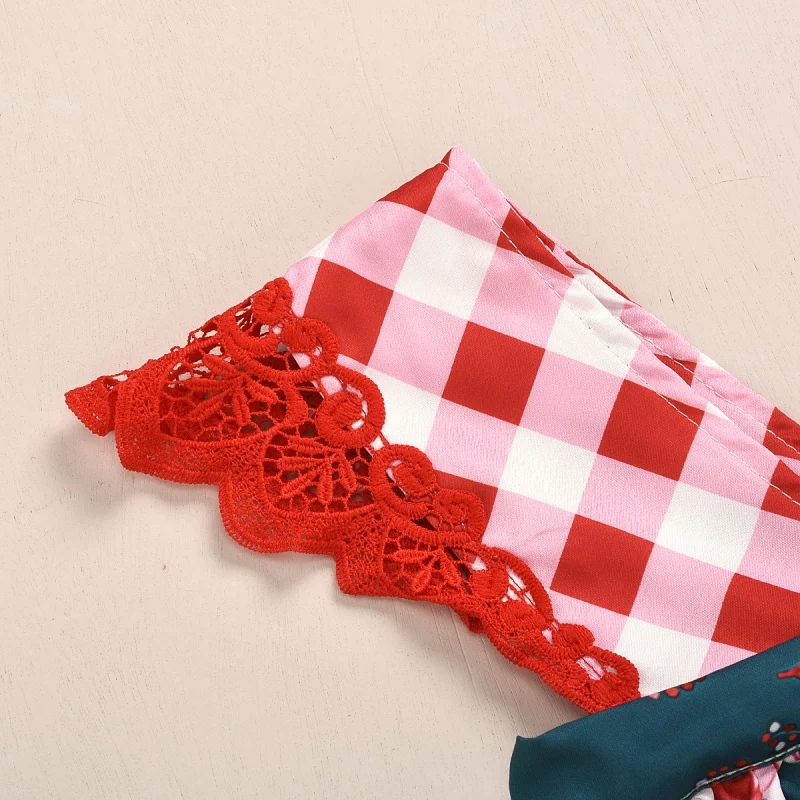 

Sweet Lace Plaid Jumpsuit For Baby Girls for Summer Girls Plaid Romper Cotton Baby For Kids