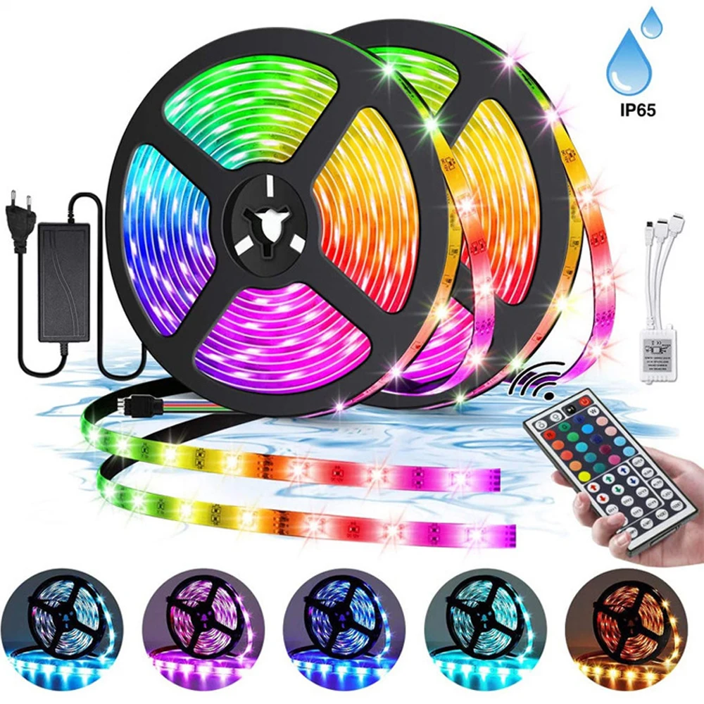 

10/5m LED Strip Set Lights RGB LED Room Lights 5050 LED Tape US Lights Color Changing 44-key Controller for TV background