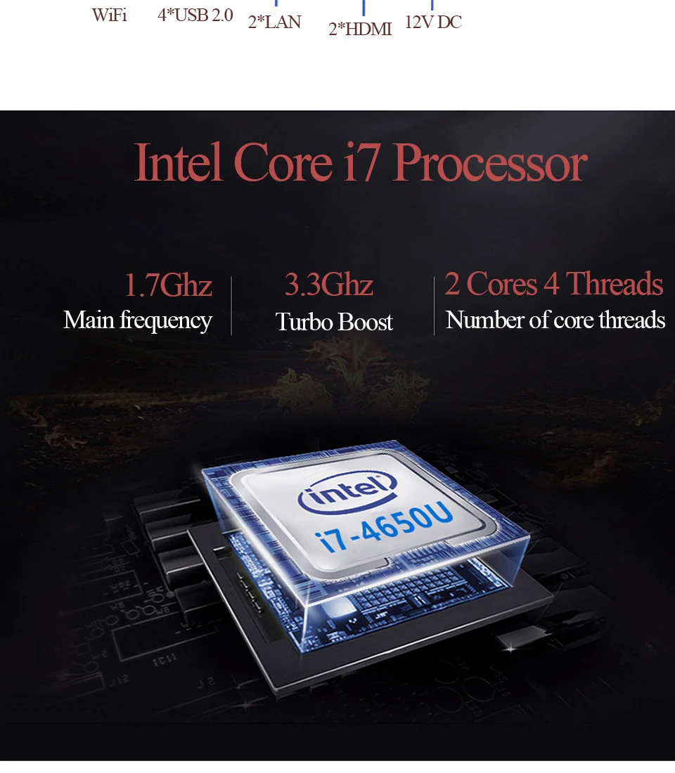 Windows мини ПК i7 4650u i7 4500u Barebone HTPC Intel Nuc Безвентиляторный Компьютер Haswell graphics HD 5000 300M Wifi