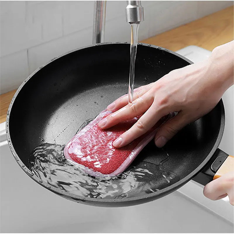 

Double-sided Nylon Sponge Dish Cloth Decontamination Cleaning Brush Scouring Pad Rag Household Kitchen Washing Dishes Cups Tools