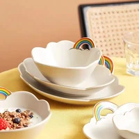 rainbow creative ceramic dinner plate bowl set light luxury household fruit salad rice bowl couples mug cup exquisite tableware