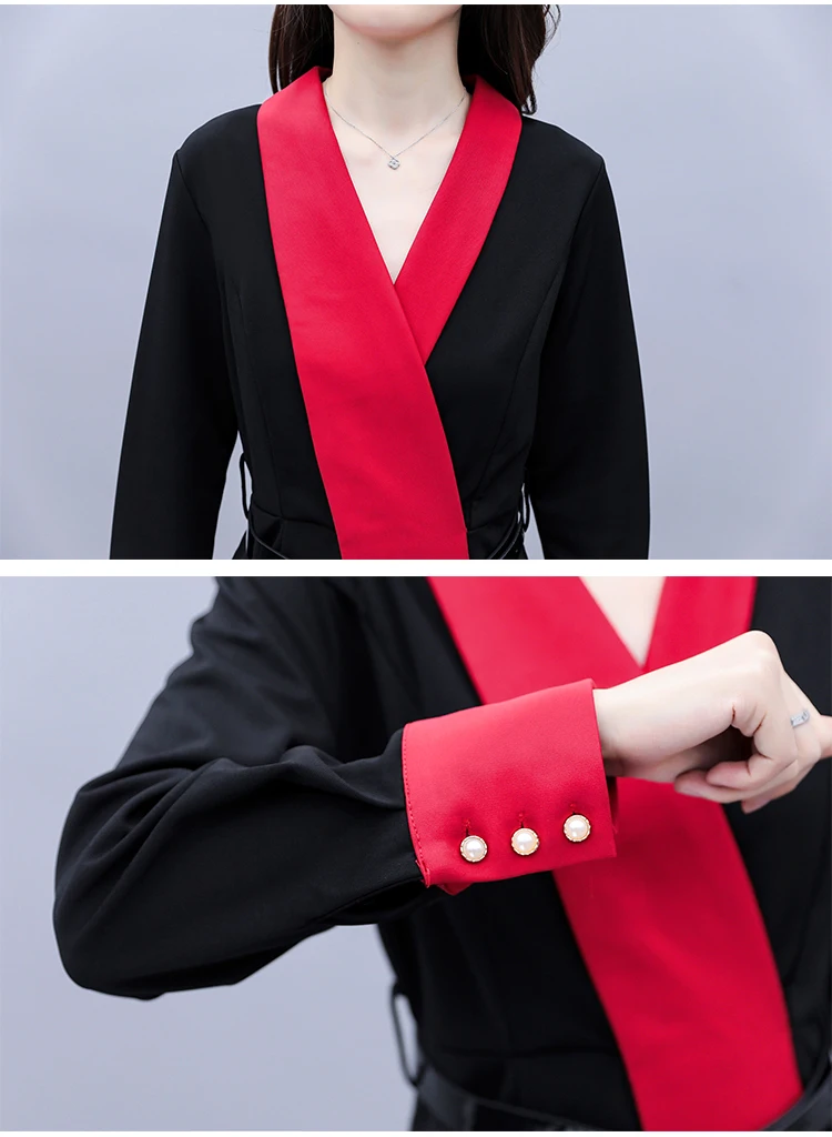 

Vestidos Plus Size Dress Women Sashes Ladies Dresses Contrast Korean Dress Roupas Femininas Vestidos De Mujer Robe Longue