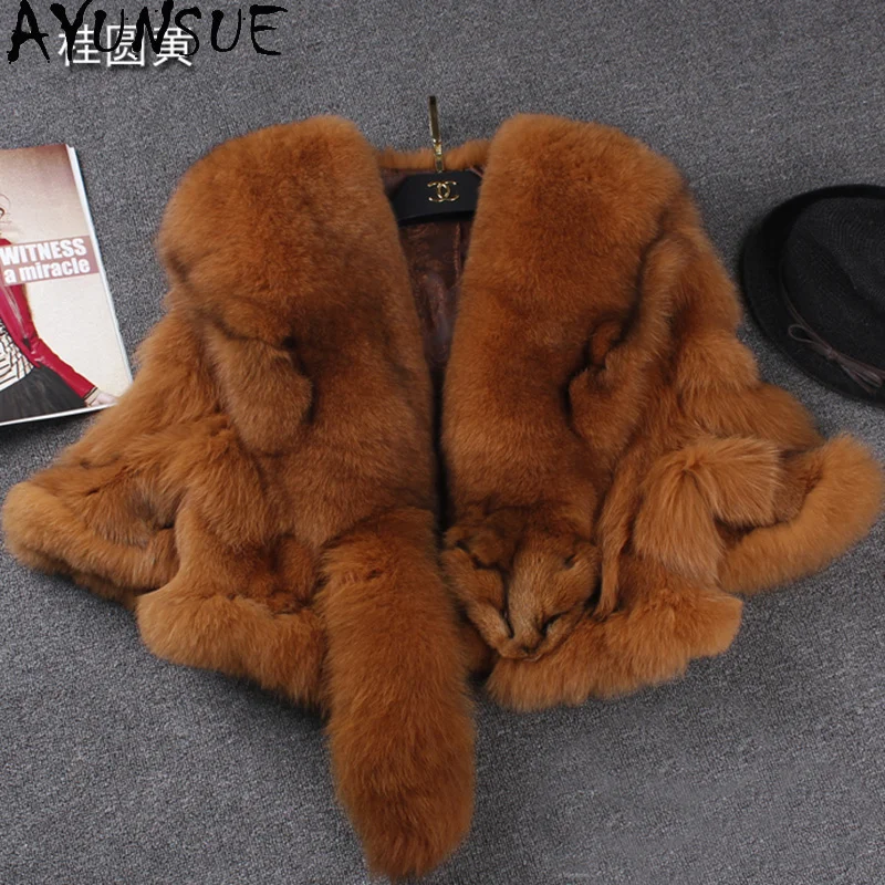 

AYUSNUE пальто из натурального Лисьего меха женская одежда зимняя куртка женская модная шаль куртка из натурального меха пальто женское пальт...