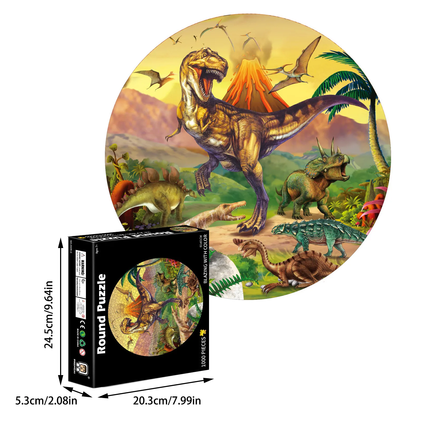 

1000pcs Animal Dinosaur Round Jigsaw Puzzle For Adults Kids Brain Teaser Intelligence Challenging Game Toy Home Decoration Gift