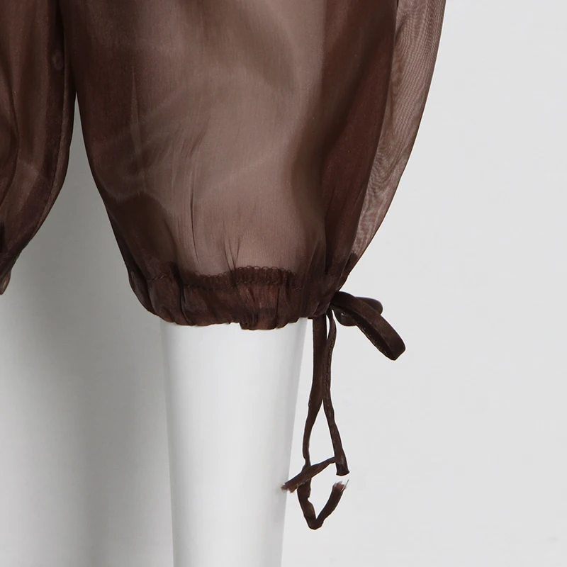 

TWOTWINSTYLE Coffee Plaid Colorblock Bloomers For Women High Waist Loose Casual Lace Up Pants Female 2021 Autumn Clothing Style