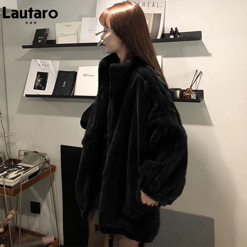 Lautaro зимняя черная оверсайз куртка из искусственного меха женская с длинным