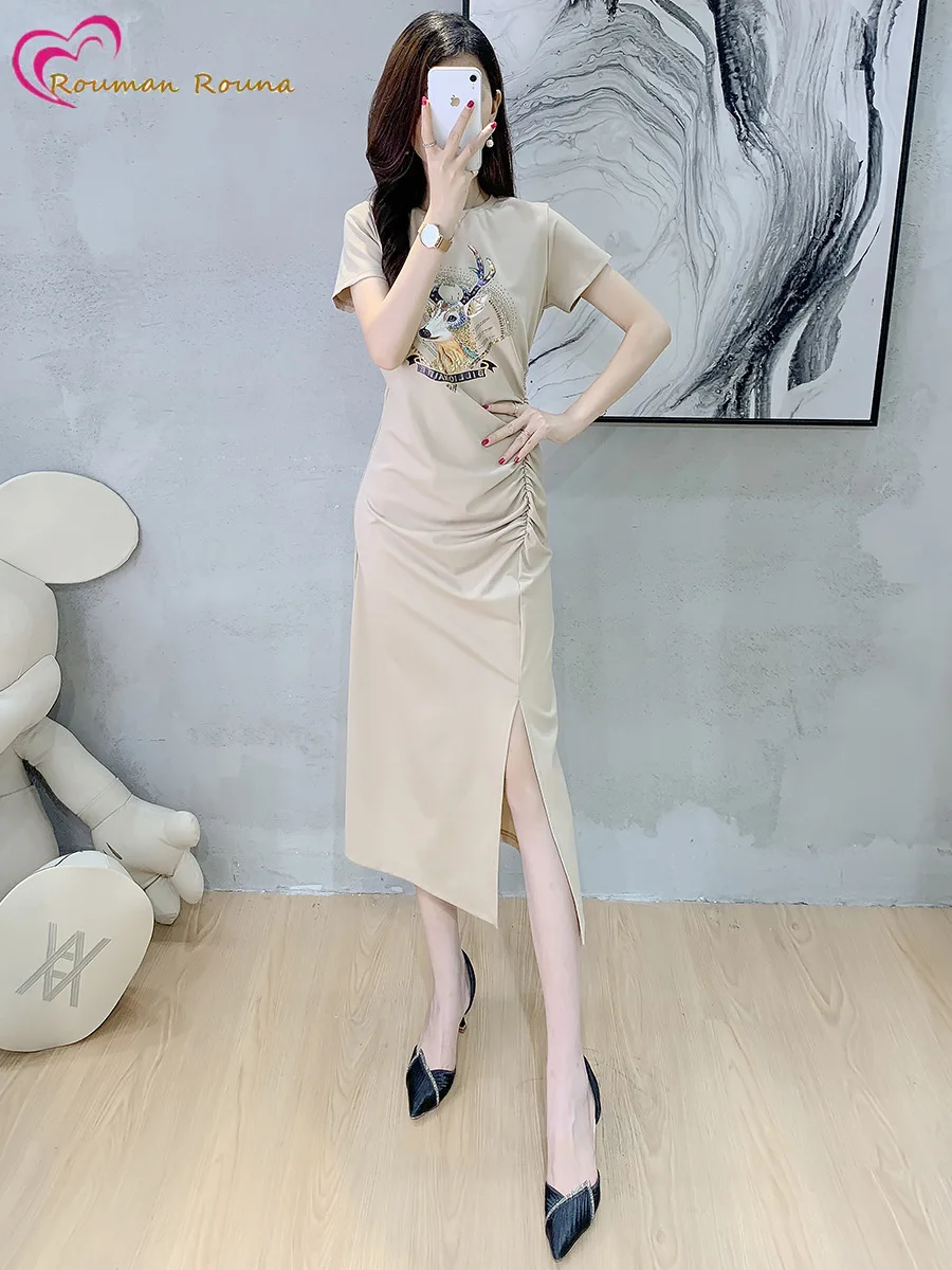 

Женское платье с высокой талией и разрезом, простое летнее платье с принтом лося, 2021