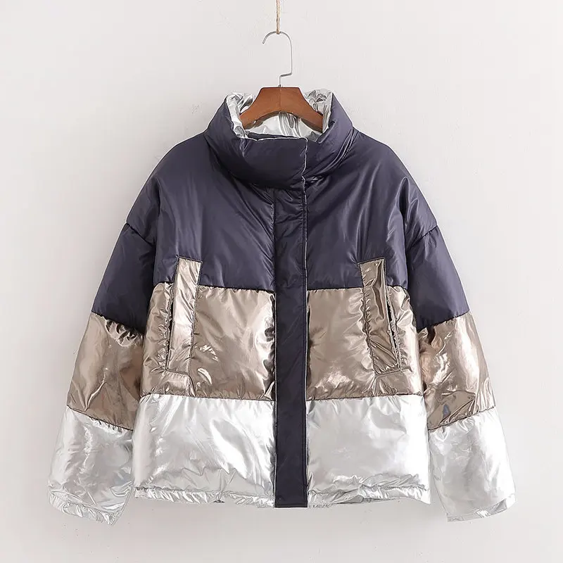 Зимнее двухстороннее пальто для женщин пуховик металлического цвета в стиле