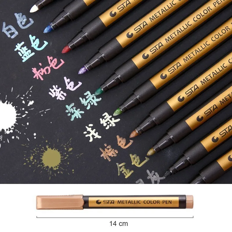 

10 Colors/Box Metallic Marker Art Supplies for Artist Brush Drawing Pens Set Stationery Student Office School Calligraphy Pen