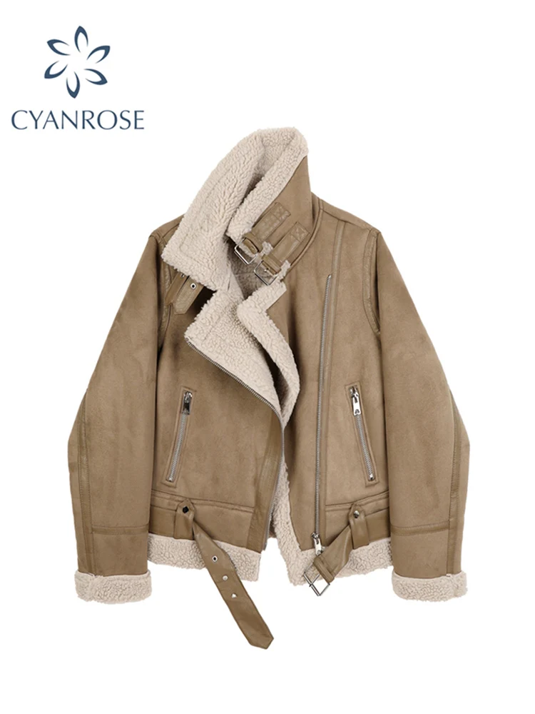 

Women Lamb Wool Short Down Cotton Padded Jacket Zippers Long Sleeve Ladies Korean Fashion Loose Winter Warm Casual Jacket 2021