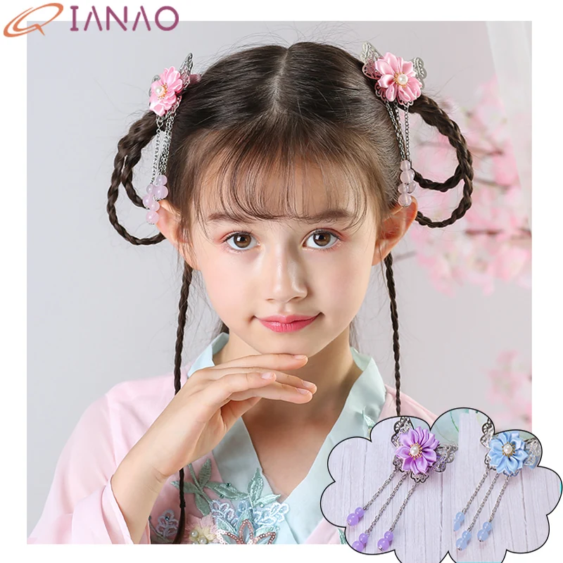 QIANAO/Детская шпилька из сплава с шелковыми цветами розовый синий фиолетовый