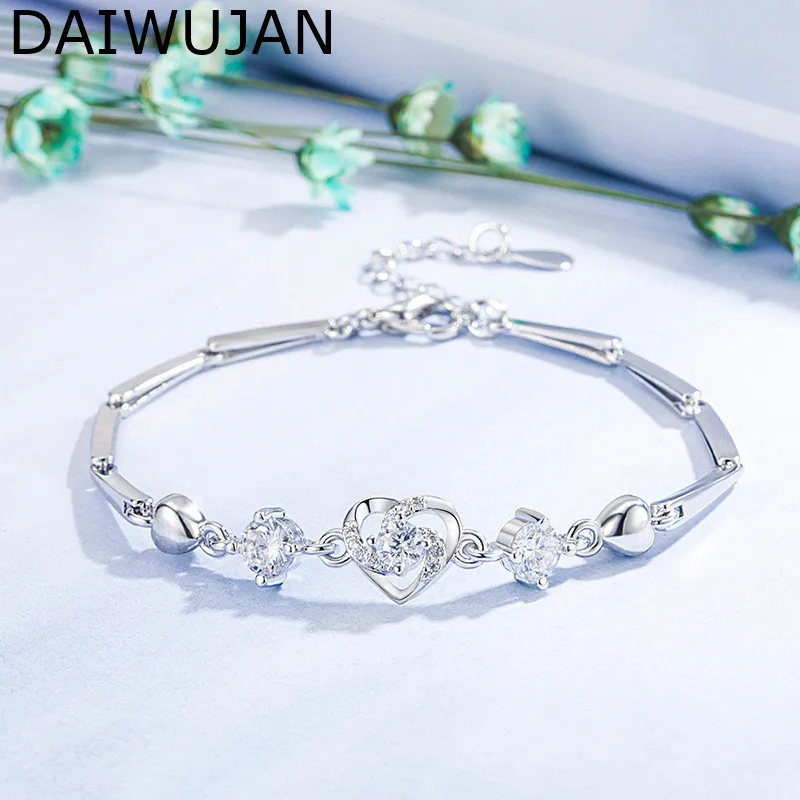 

Романтический женский браслет DAIWUJAN с искусственным цирконием класса AAAAA, серебряный браслет для женщин, подарок на день Святого Валентина