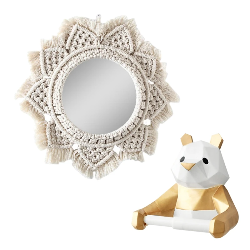 

1 шт. нордическое настенное декоративное зеркало для макияжа и 1 шт. искусственная смола держатель в рулоне